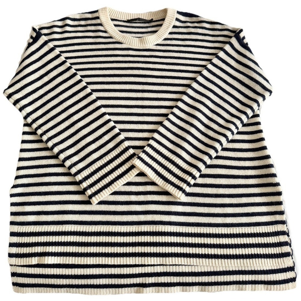 Jenni Kayne 100% Cashmere Boyfriend Sweater Navy Striped Nautical Luxury L - Picture 3 of 14